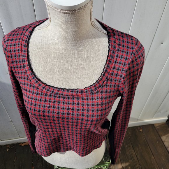 Free people L cropped plaid sweater - Picture 2 of 4